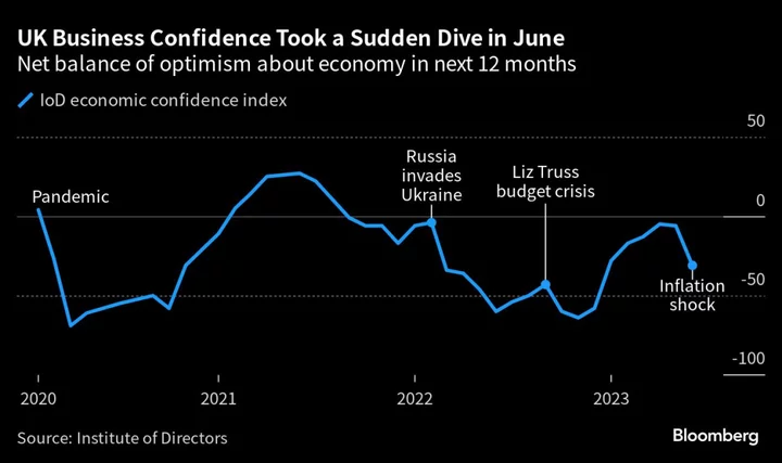 UK Business Confidence Slumps After Inflation Shock, IoD Says