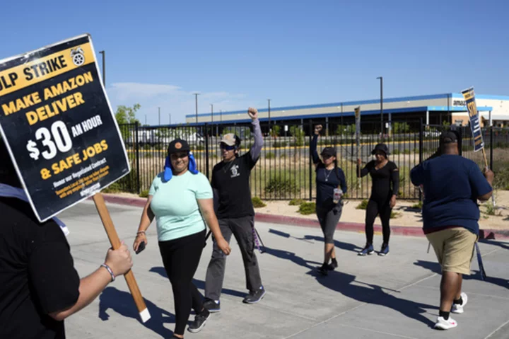 Teamsters add their heft to dozens of Amazon delivery drivers picketing around the country